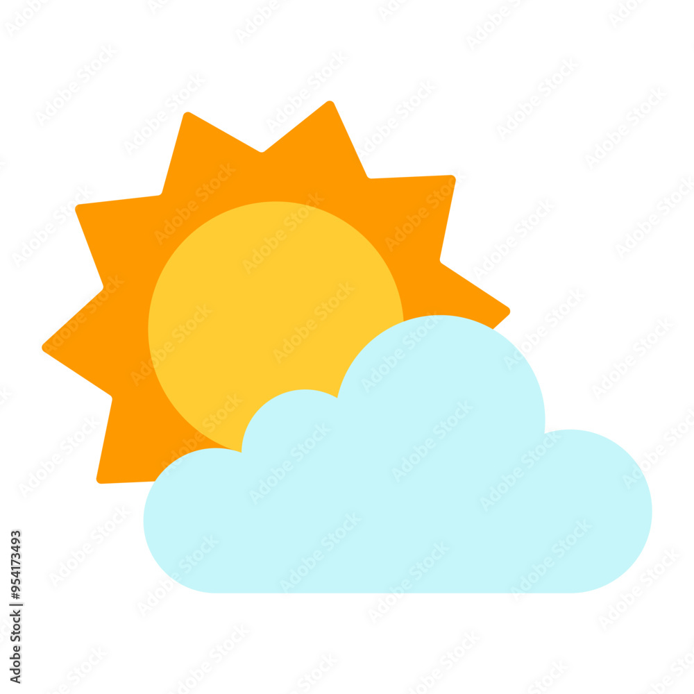 Sun and cloud icon. Vector illustration in flat style isolated on white background Sun and cloud icon. Vector illustration in flat style isolated on white background
