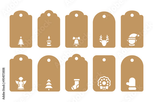 Set of 10 Christmas gift or price tag shapes cut files. Vector templates for cutting. New Year and winter holiday tag stencils