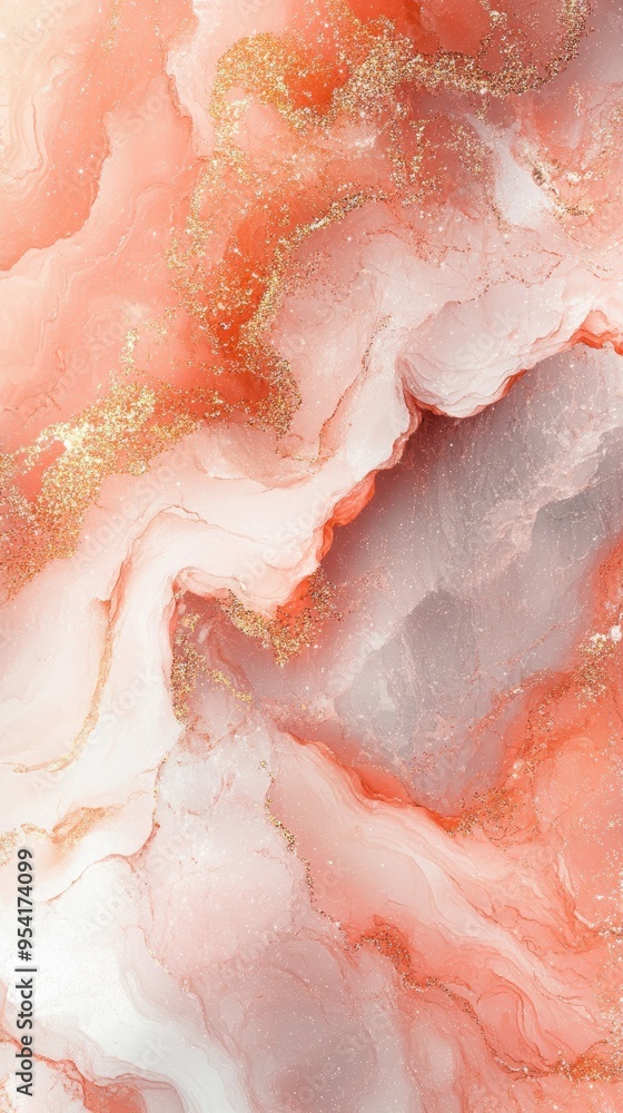 Fototapeta premium Peach and white marble texture with subtle glitter highlights