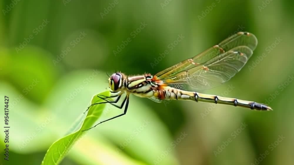 Graceful Dragonfly Perched on a Leaf Graceful Dragonfly Perched on a Leaf