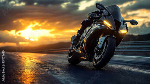 Black motorcycle drives on ...