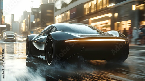 Black sports car speeding o...