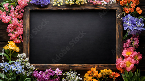 Blank chalkboard framed wit...