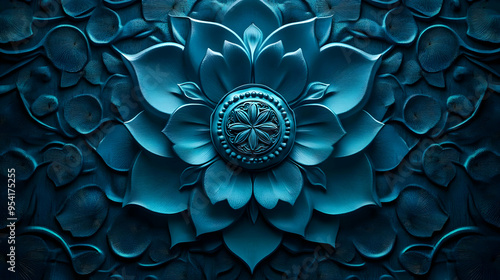 Blue 3D Carved Flower with ...
