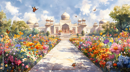 Mughal Palaces Floral Tapestry: Where Butterflies Dance in Architectural Symphony photo