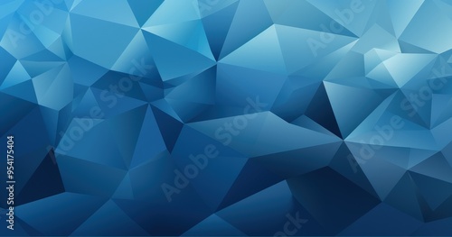 A geometric abstract design featuring various shades of blue in a polygonal pattern.