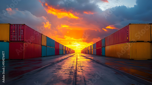 Cargo containers line up ag...