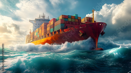 Cargo ship sailing through ...