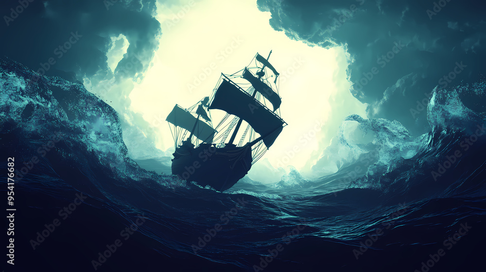 Pirate ship sailing at storm on the sea. generative ai. Storm ...