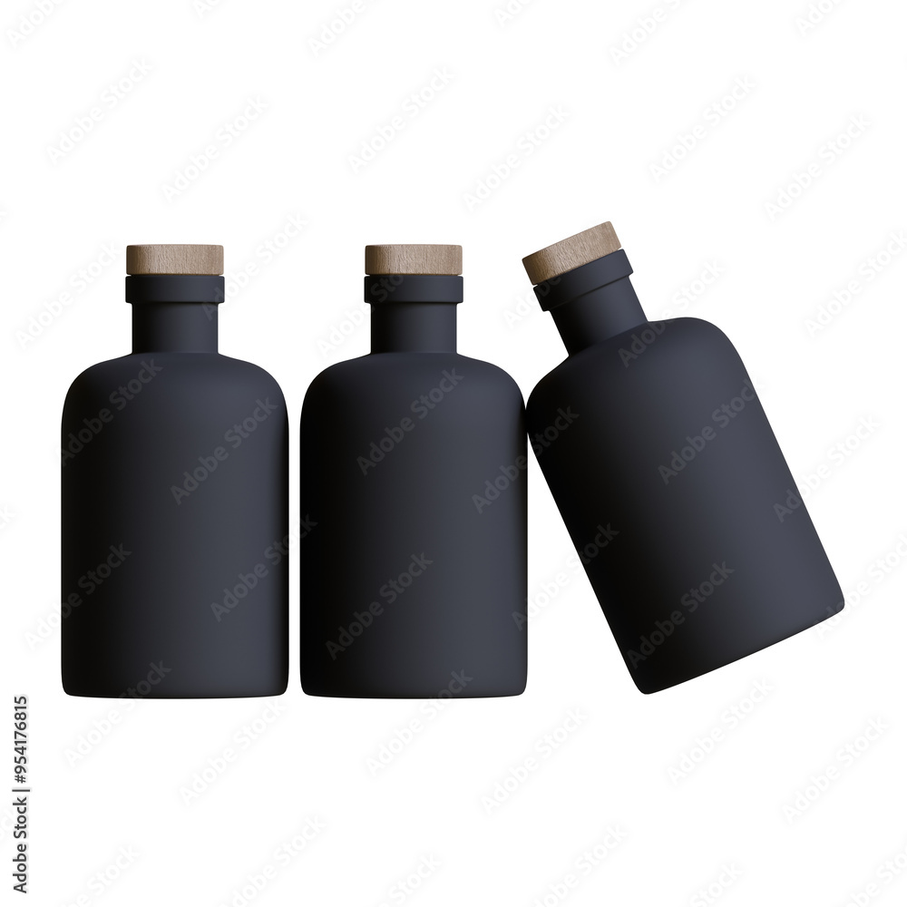 Black bottle packaging isolated on gray background Black bottle packaging isolated on gray background