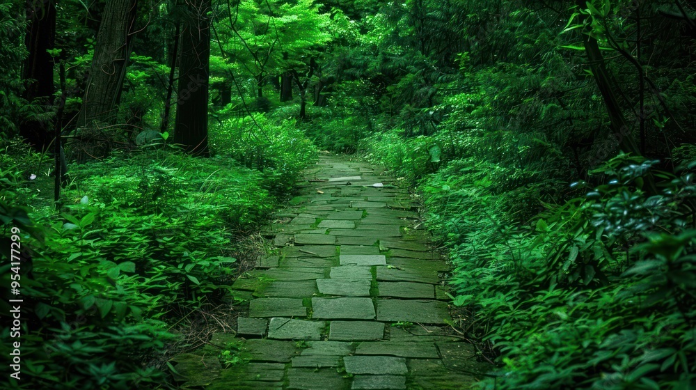 Stone Path Through a Verdant Forest Stone Path Through a Verdant Forest
