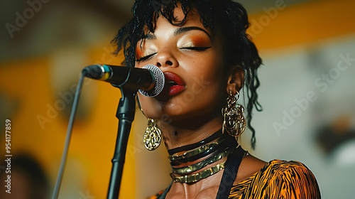 Close up of a woman singing...