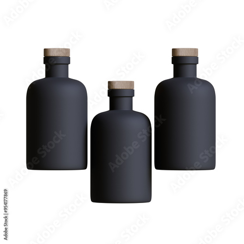 Black bottle packaging isolated on gray background