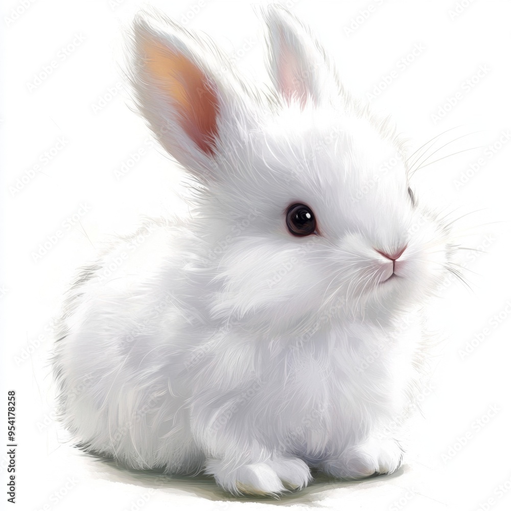Fluffy Innocence: An adorable white bunny rabbit with soft fur and curious eyes, isolated on a white background. Perfect for Easter, pet lovers, and children's designs. Fluffy Innocence: An adorable white bunny rabbit with soft fur and curious eyes, isolated on a white background. Perfect for Easter, pet lovers, and children's designs.
