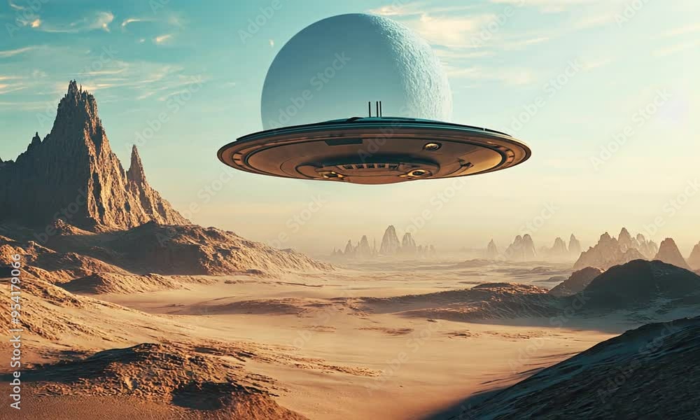Alien Spaceship Hovering Over a Desert Landscape Alien Spaceship Hovering Over a Desert Landscape