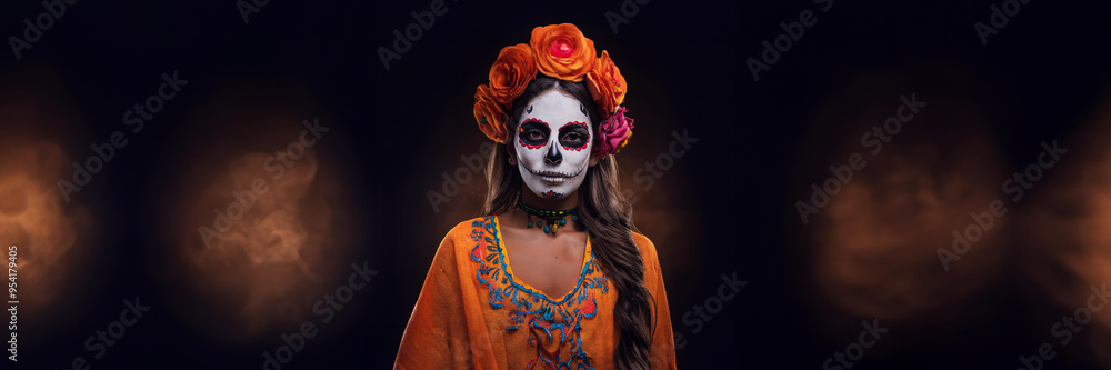 halloween floral hair woman makeup Mexican party halloween floral hair woman makeup Mexican party