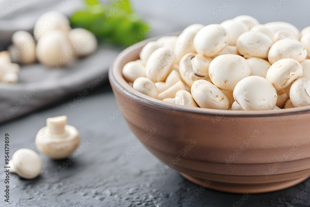 White Button Mushrooms in Classic Ceramic Bowl | Fresh Ingredients and Rustic Kitchenware White Button Mushrooms in Classic Ceramic Bowl | Fresh Ingredients and Rustic Kitchenware