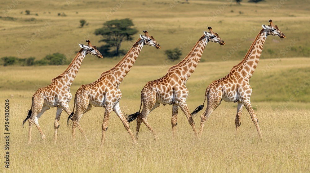 Obraz premium Giraffes walking in a field of tall grass