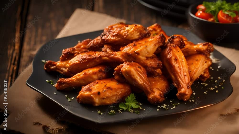 Delicious Grilled Chicken Wings on Wooden Table Delicious Grilled Chicken Wings on Wooden Table