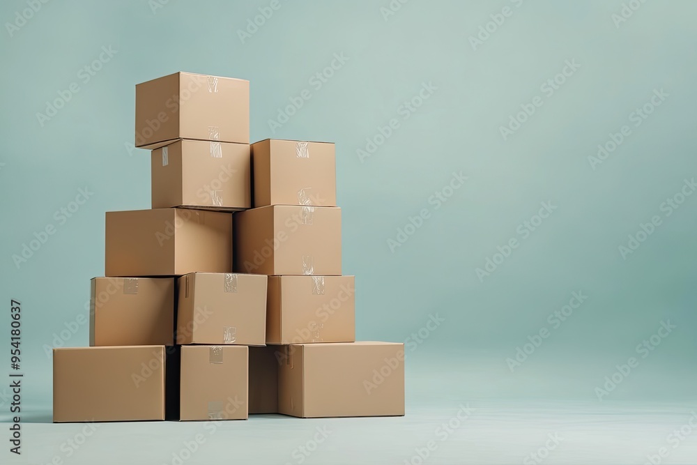 Stacked cardboard boxes on a plain isolated, symbolizing logistics and packaging Stacked cardboard boxes on a plain isolated, symbolizing logistics and packaging