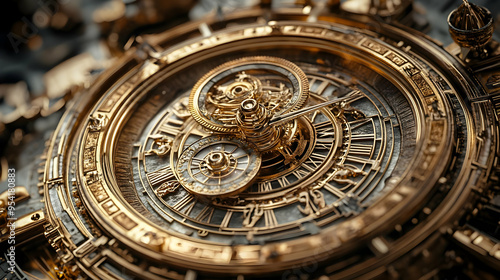 Wallpaper Mural Close-up of a complex, intricate, and ornate golden clock face. Torontodigital.ca