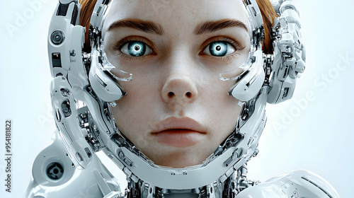 Close-up of a female cyborg...