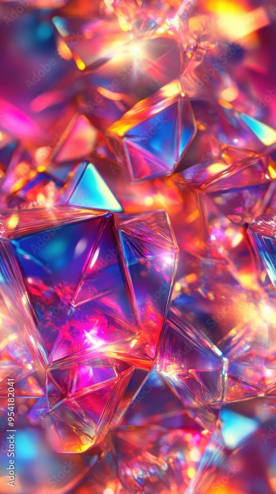 Vibrant and colorful holographic crystals reflecting light, creating a dazzling and mesmerizing abstract visual. Vibrant and colorful holographic crystals reflecting light, creating a dazzling and mesmerizing abstract visual.