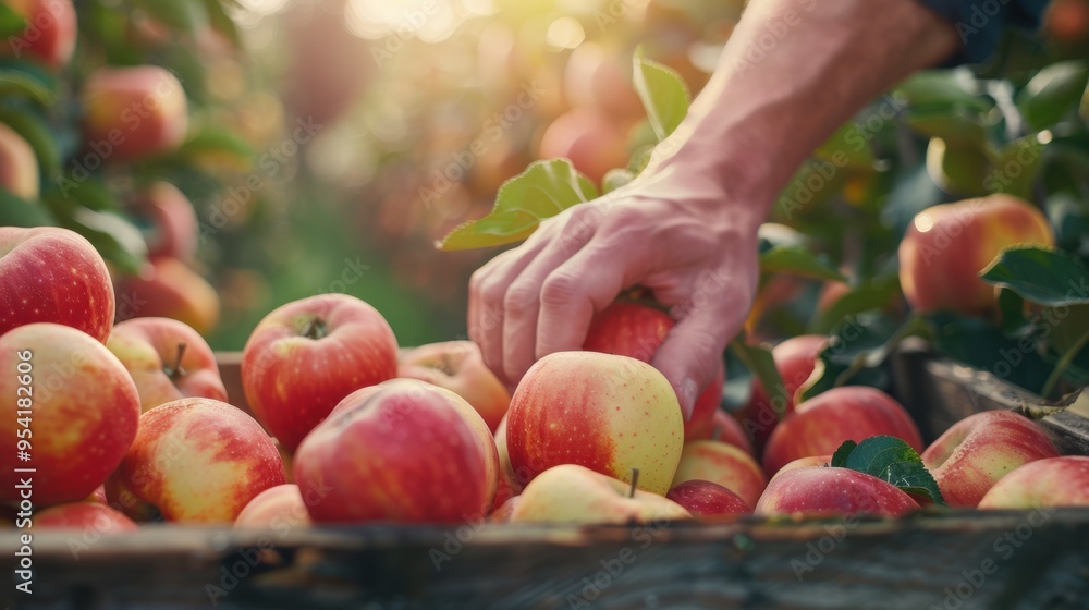 Fresh apple in wooden crate in plantation orchard farm Fresh apple in wooden crate in plantation orchard farm