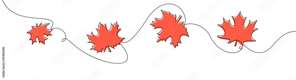 Vector illustration of red maple leaves connected by a curved line, depicting a simple autumn design. Vector illustration of red maple leaves connected by a curved line, depicting a simple autumn design.