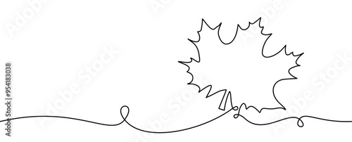 Vector illustration of a simple, elegant maple leaf drawn with a continuous black line, ideal for fall designs.