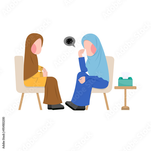 Hijab Psychologist With Patient Flat Illustration