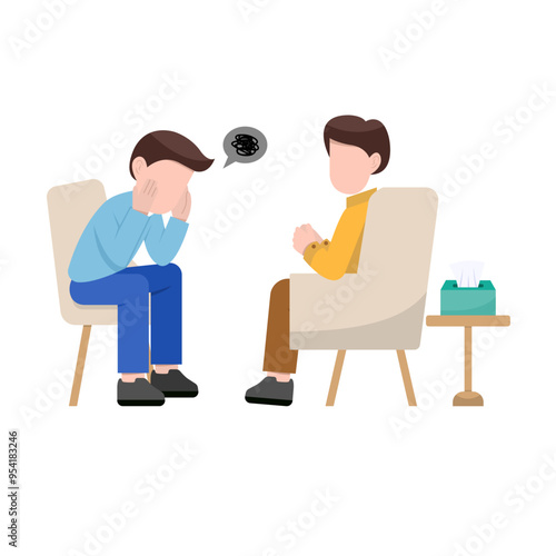 Psychologist With Patient Flat Illustration