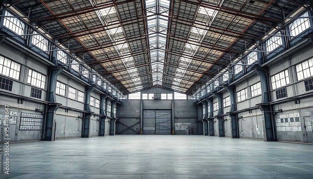 empty warehouse with a lot of windows, Empty Large Warehouse, old abandoned warehouse, store house interior, industrial space, created with generative ai empty warehouse with a lot of windows, Empty Large Warehouse, old abandoned warehouse, store house interior, industrial space, created with generative ai