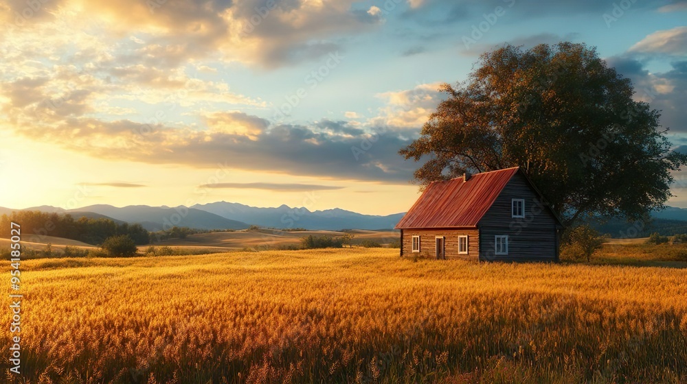 Rustic barn in rural landscape, ideal for showcasing countryside lifestyle photography Rustic barn in rural landscape, ideal for showcasing countryside lifestyle photography