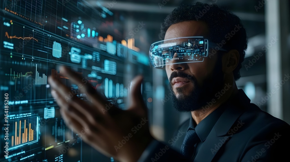 Businessman Using Augmented Reality Glasses Businessman Using Augmented Reality Glasses