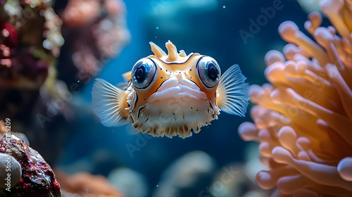 Close-up of a pufferfish wi...