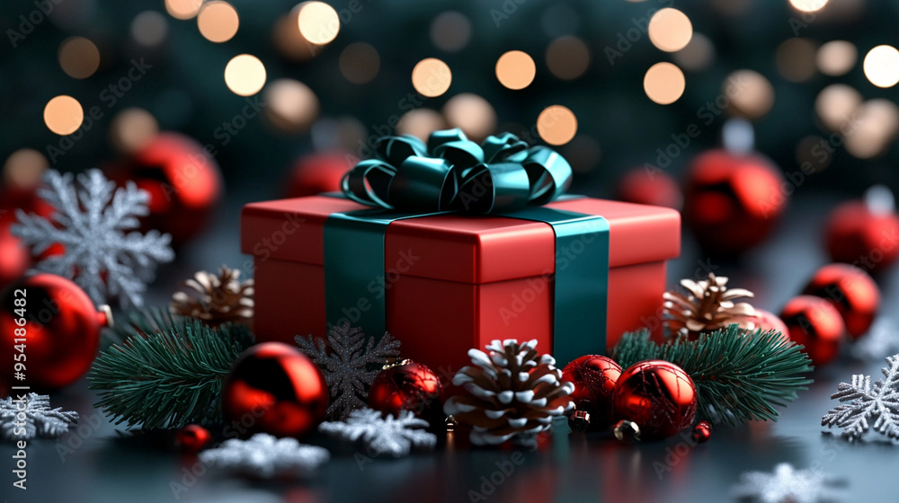red Christmas gifts with green ribbon and bow red Christmas gifts with green ribbon and bow