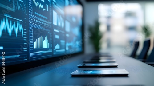 Data Analysis Screen & Tablets on Table