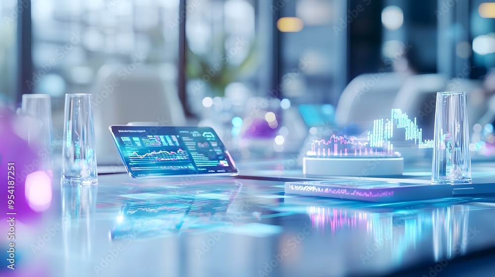 Digital Stock Market Data on Glass Table