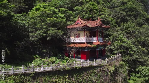 A Small Temple High In The Mountains Of Taiwan, Taroko National Park, Aerial View photo