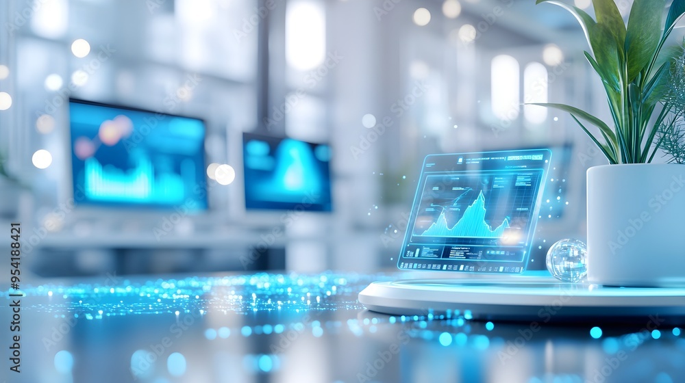Futuristic Business Analytics Hologram Display Futuristic Business Analytics Hologram Display