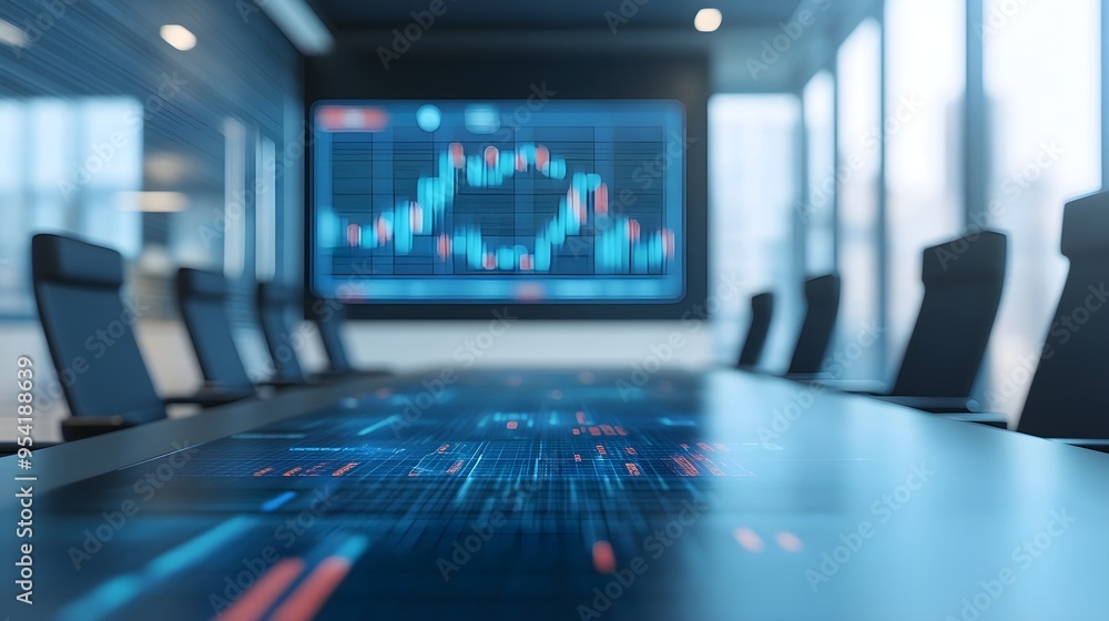 Futuristic Business Meeting with Data Visualization Futuristic Business Meeting with Data Visualization