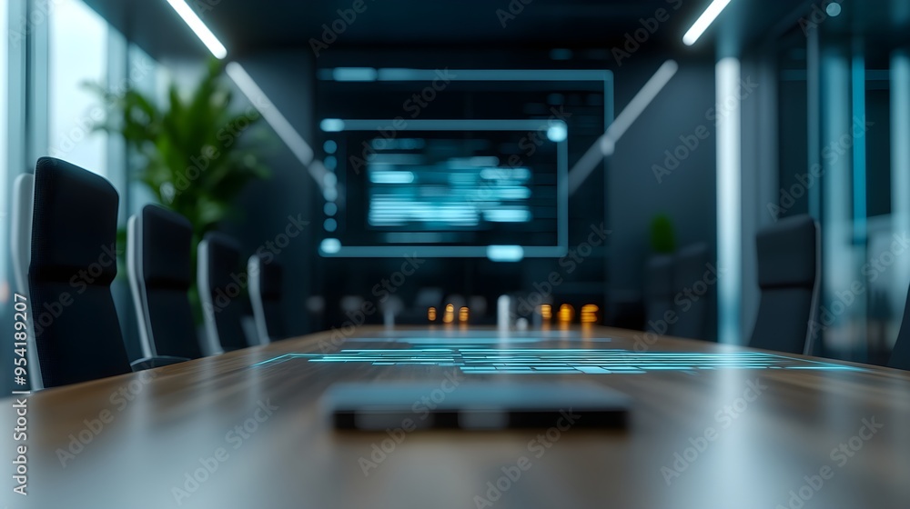 Futuristic Conference Room Table with Holographic Display Futuristic Conference Room Table with Holographic Display
