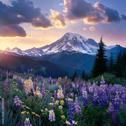 Gorgeous Spring Summer Dusk Mountain Landscape