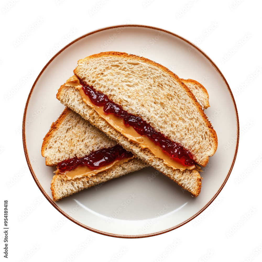 Delicious Plate of Peanut Butter and Jelly Sandwich Isolated on a Transparent Background Delicious Plate of Peanut Butter and Jelly Sandwich Isolated on a Transparent Background