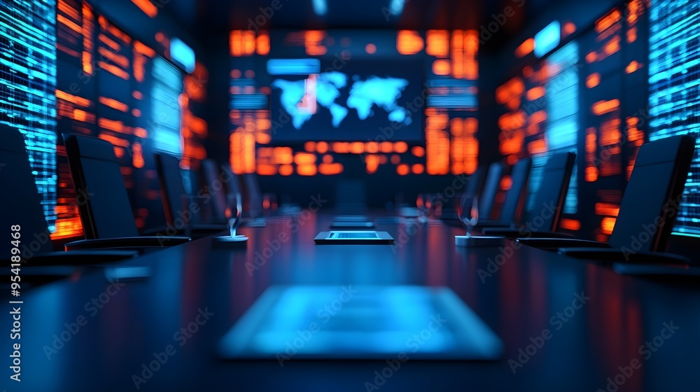 Futuristic Conference Room with Digital Displays Futuristic Conference Room with Digital Displays