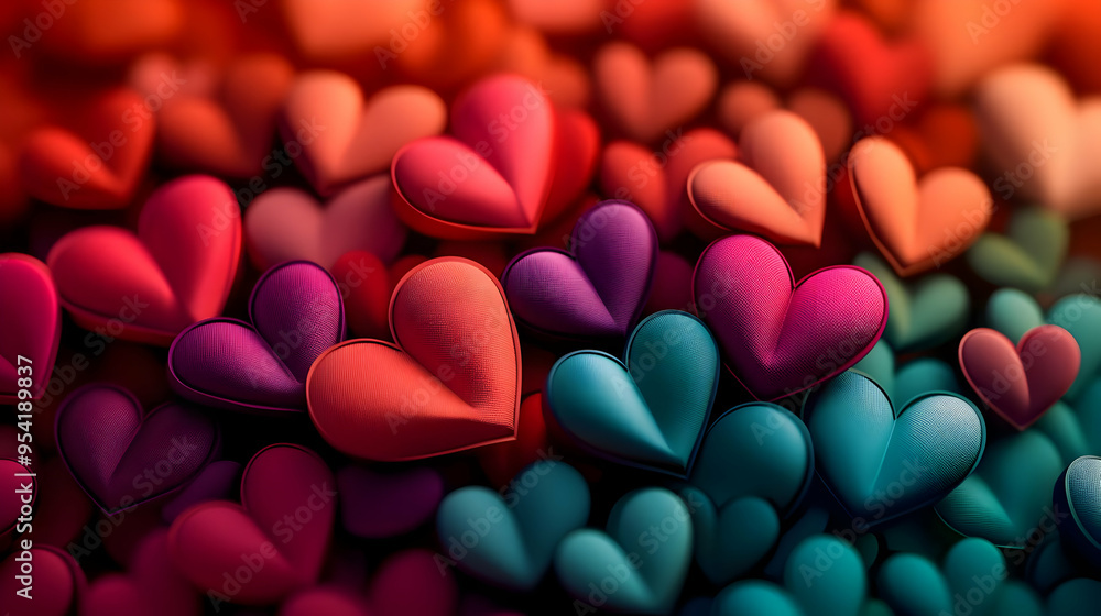 Close-up of colorful heart-shaped objects in a soft, textured pattern. Close-up of colorful heart-shaped objects in a soft, textured pattern.