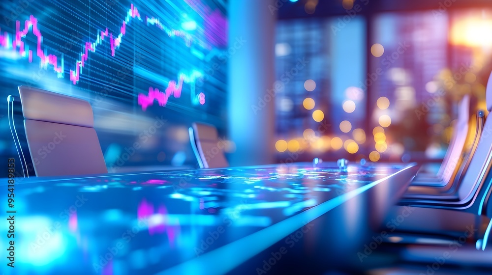 Futuristic Conference Table with Data Visualization Futuristic Conference Table with Data Visualization