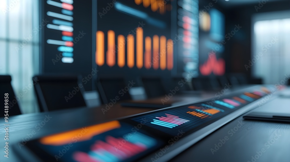Futuristic Conference Table with Data Visualization Futuristic Conference Table with Data Visualization