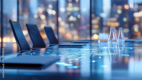 Wallpaper Mural Futuristic Conference Table with City Lights Torontodigital.ca